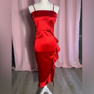 Red party dress silk